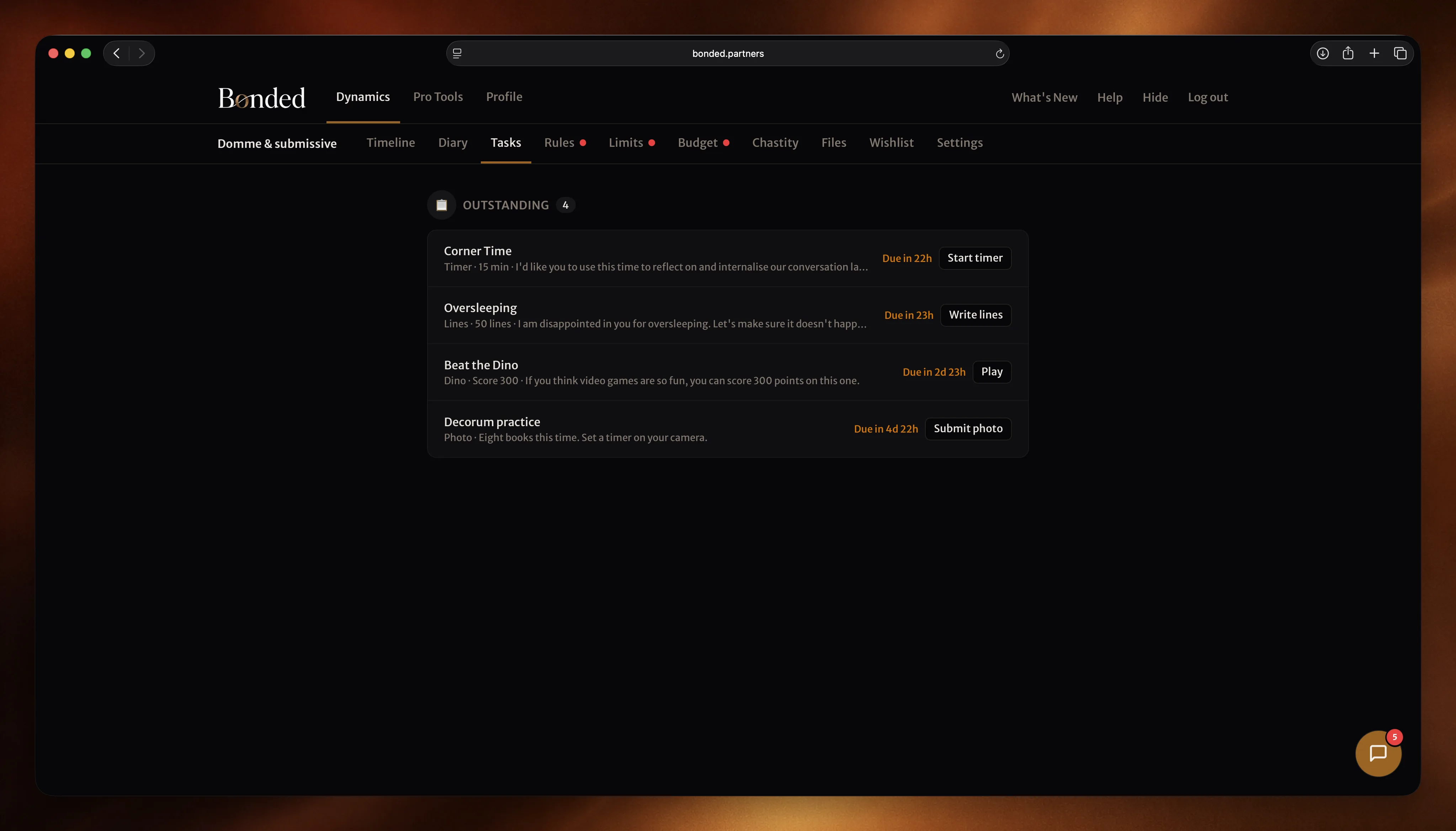 Assigned tasks with types, deadlines, and completion status