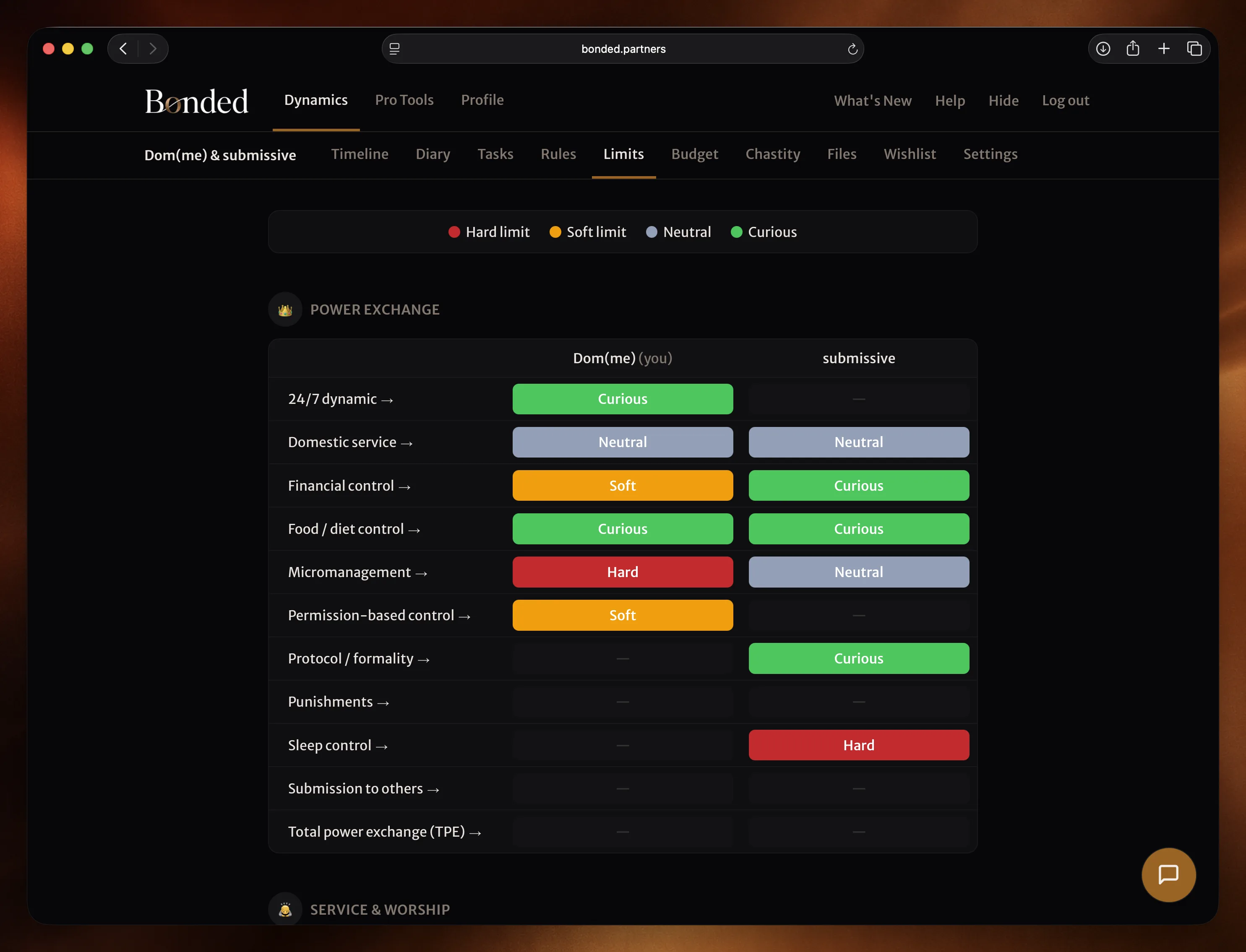 Limits negotiation showing swipe cards on mobile and colour-coded table on desktop