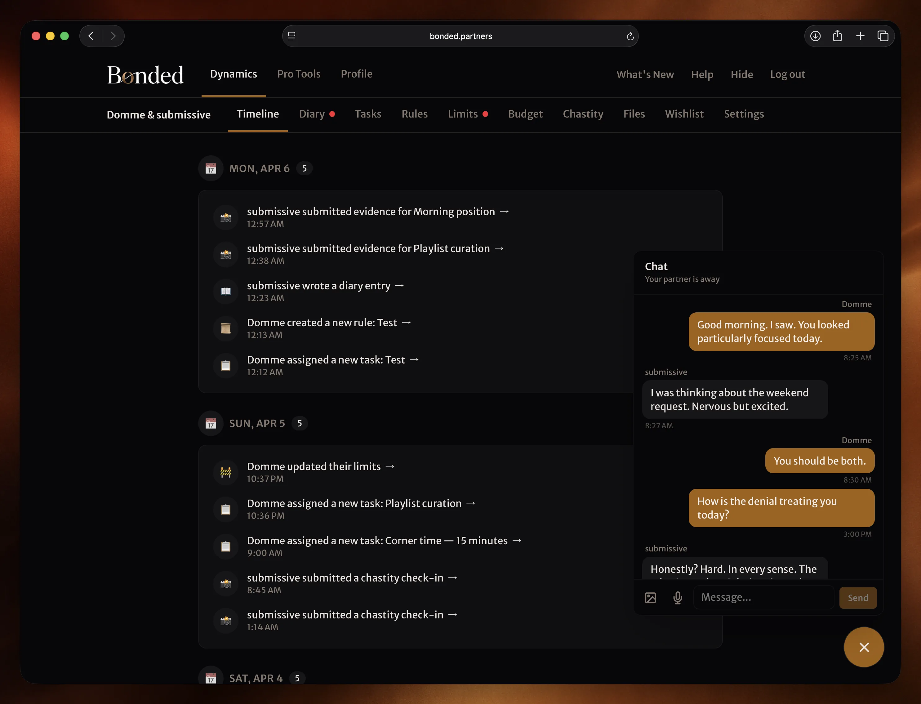 Chat conversation with message bubbles, timestamps, and unread badge