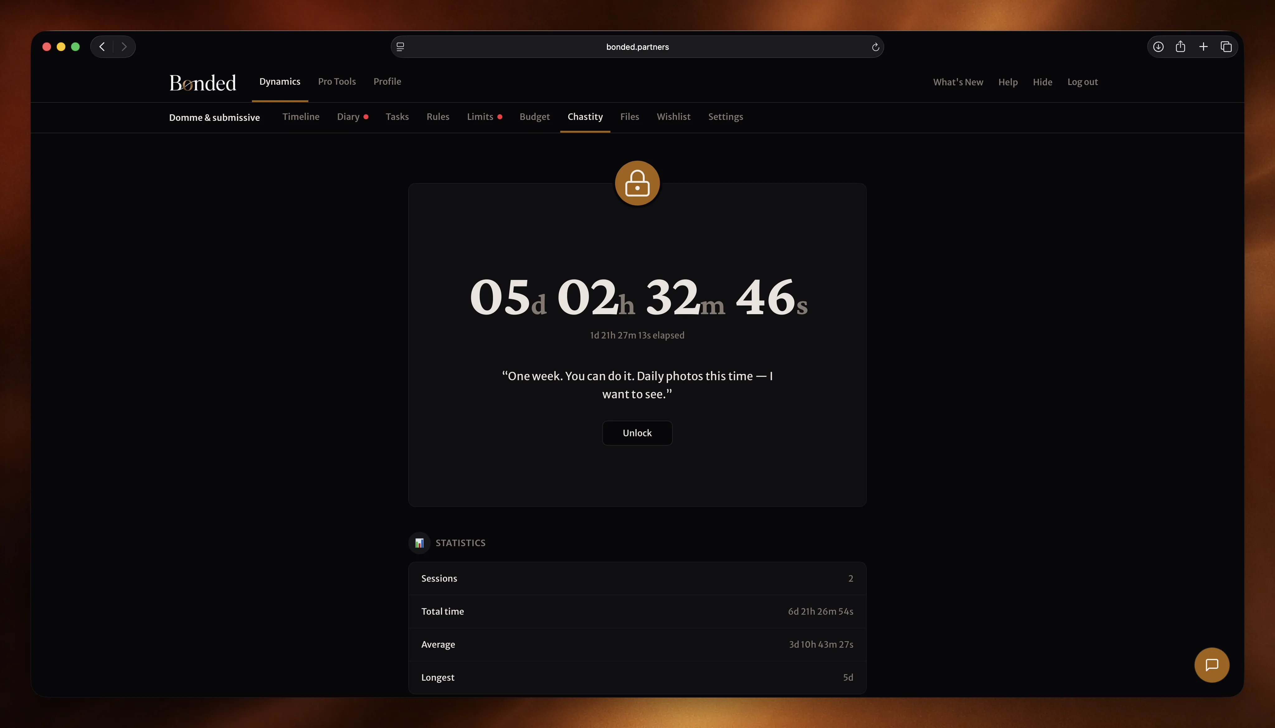 The live chastity timer counting days, hours, minutes, and seconds