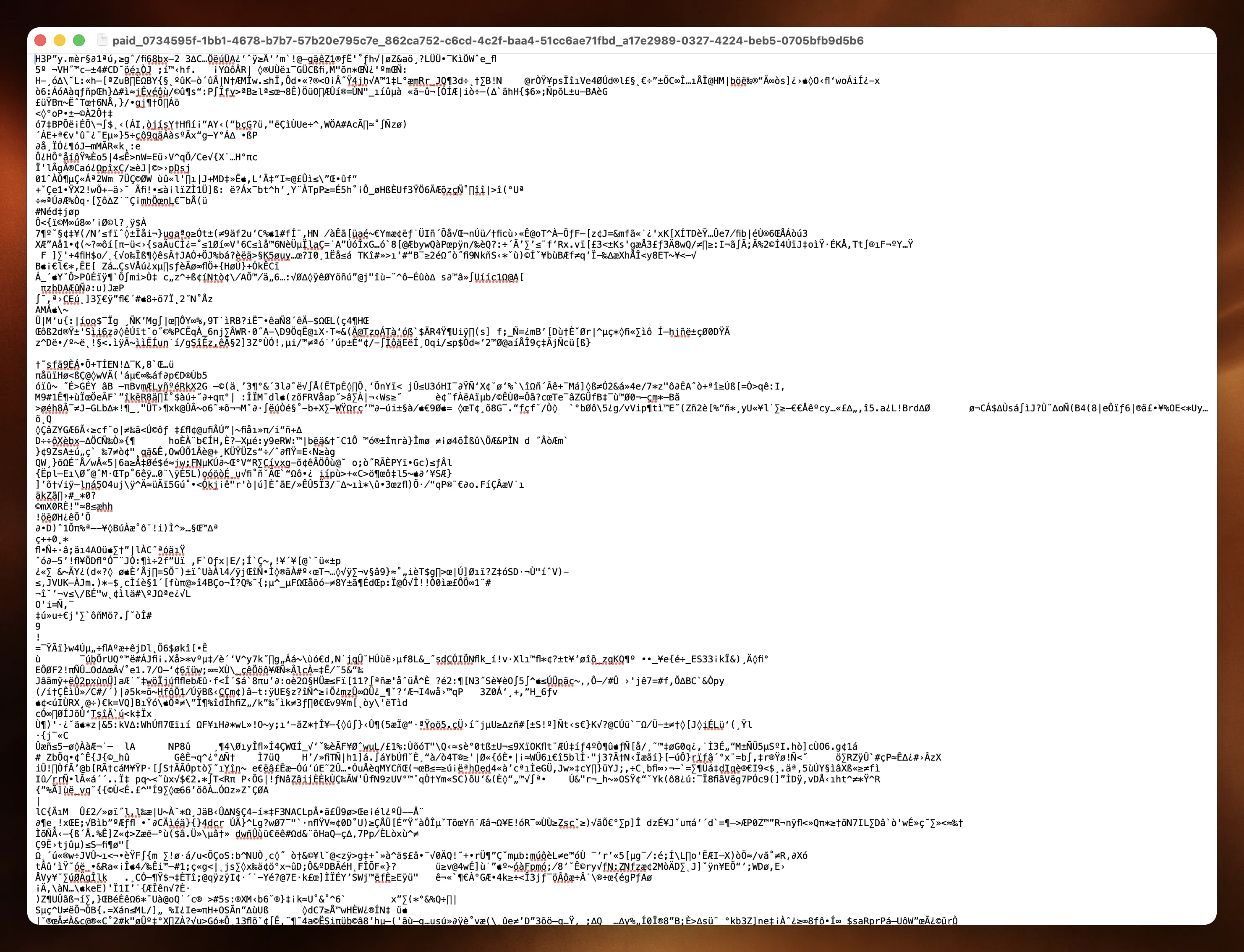 Raw encrypted file data — completely unreadable binary content